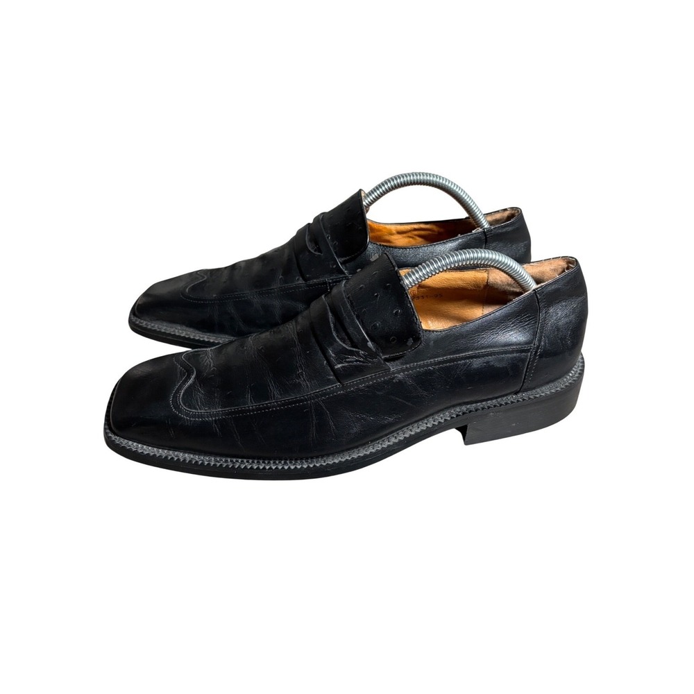 Zota Mens 9.5 Leather Ostrich Embossed Penny Loafers Square Toe Dress Shoes READ